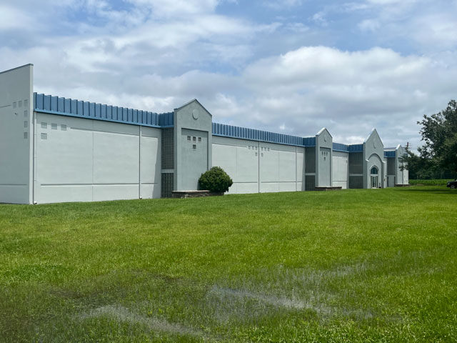 Commercial building exterior after painting